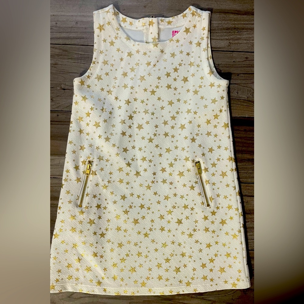 Girls Shift Dress Epic Threads Holiday Metallic Stars Gold Ivory